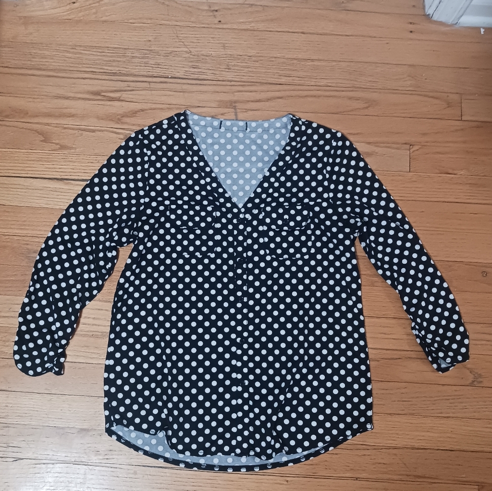 Women's By Design Black And White Polka Dot 3/4 Sleeve Top